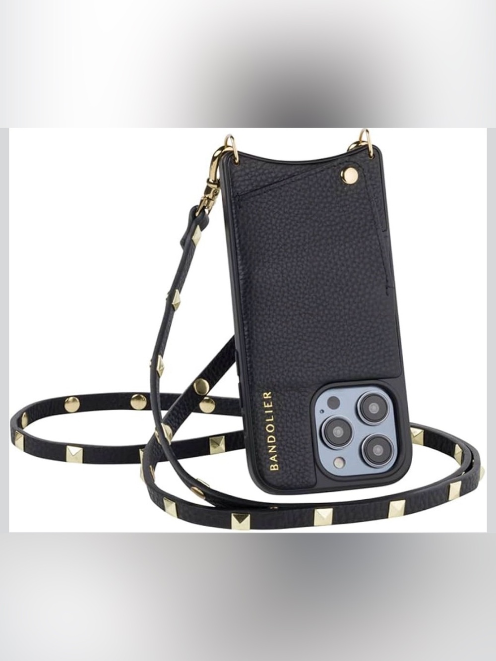 New Bandolier Sarah Crossbody Phone Strap Only Black Leather with Silver Studs - Picture 8 of 16